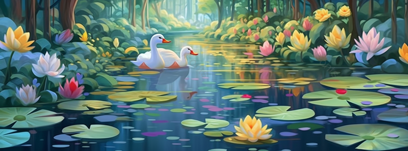 绿色可爱鸭子夏天荷花插画背景,插画/手绘图,插画/手绘图库,插画/手绘图下载,插画/手绘